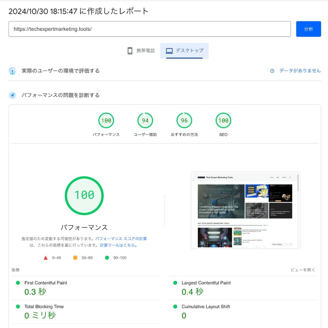 techmarketingtool＿Hostinger_LiteSpeedCache_aftertuning_desktoppermancescore